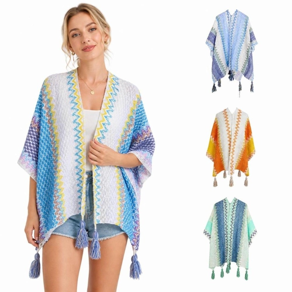 Ethnic Wear In Fashion - Вязаное пончо в ретро-стиле с полосатым