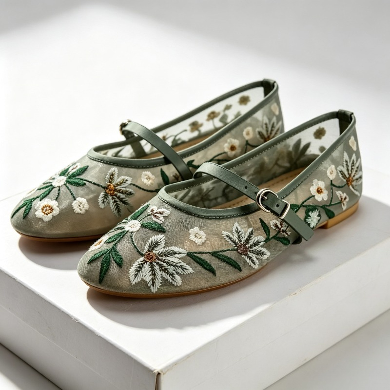 Women'S Ethnic Fashion Brands - Сетчатые балетки для отдыха с вышивкой,