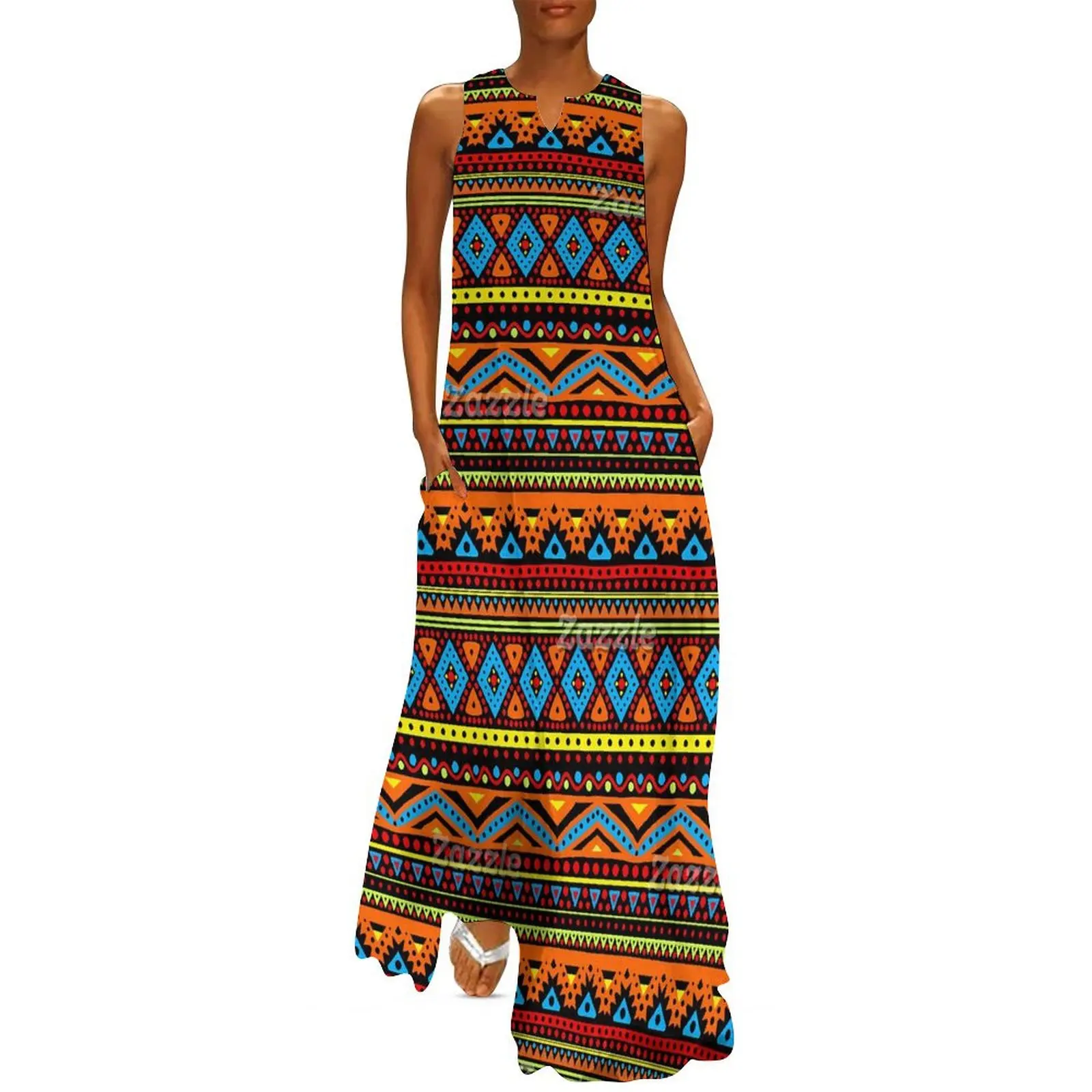 Ethnic Fashion For Ladies - Винтажное этническое длинное платье Красный Оранжевый