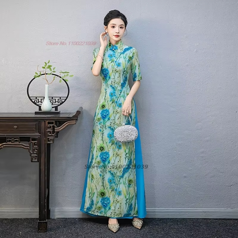 Ao Dai Vietnam Dress - 2026 Вьетнамское платье аодай с национальным